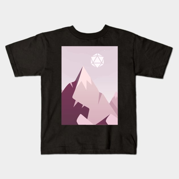 Minimalist Rocky Mountain Polyhedral D20 Dice Sun RPG Landscape Kids T-Shirt by pixeptional